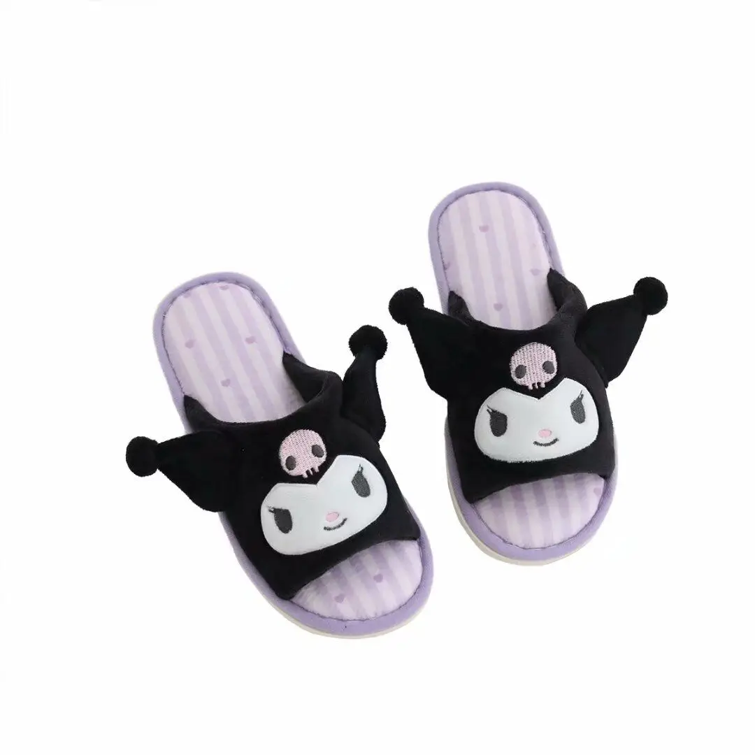 Japanese Anime Slippers Open Toes Indoor Shoes Women Flat Non-slip Floor Slippers Kawaii Gifts For Girl Spring Autumn Kuromied