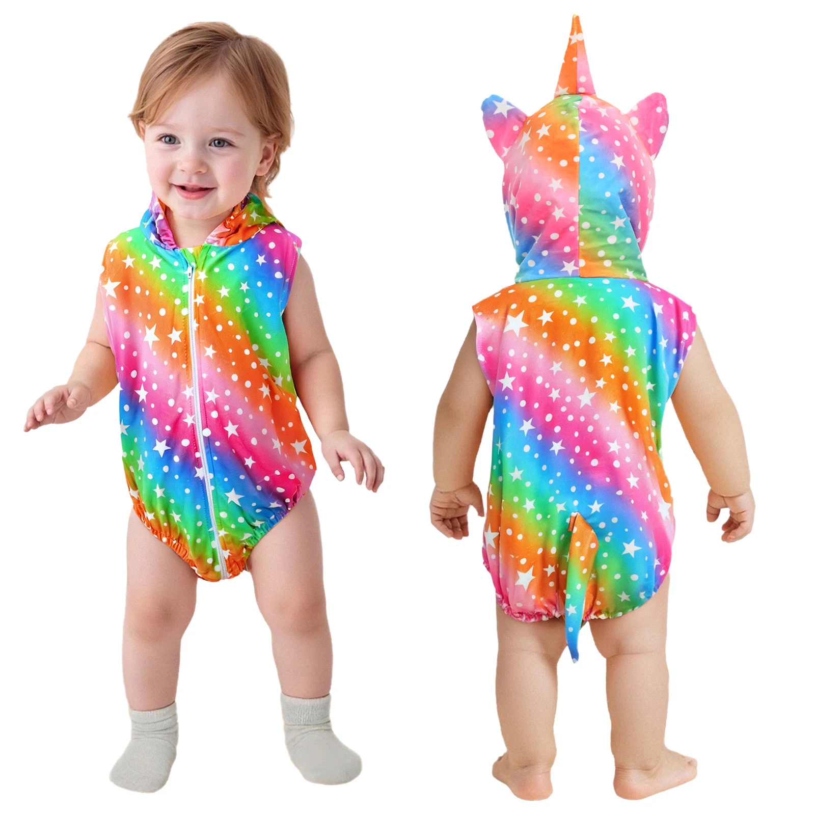 

Infant Baby Halloween Cute Cartoon Animal Costume Hooded Sleeveless Zipper Fuzzy Rompers Children Birthday Theme Party Outfit