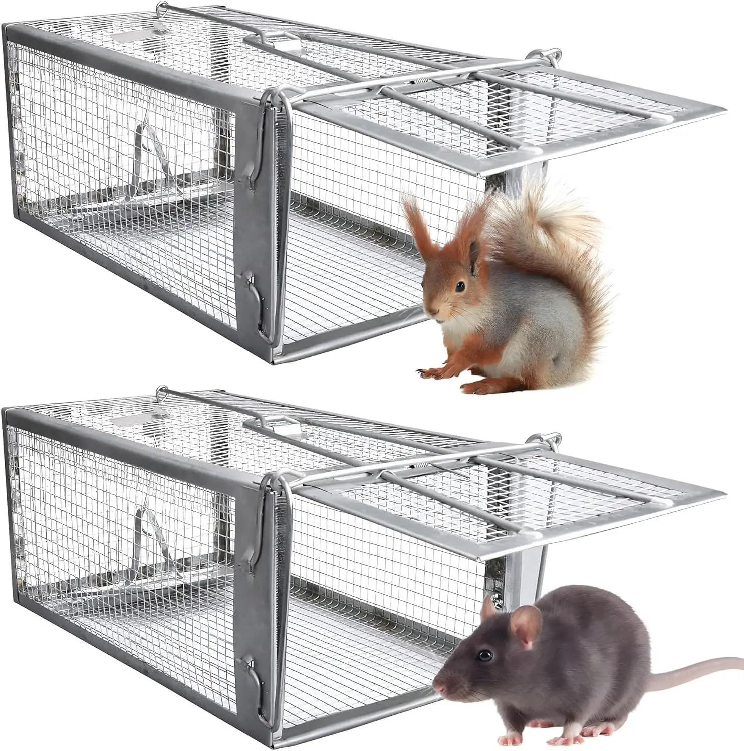 

Humane Rat Traps 2-Pack, Live Catch and Release Cage for Mice, Chipmunks Indoor Outdoor Use