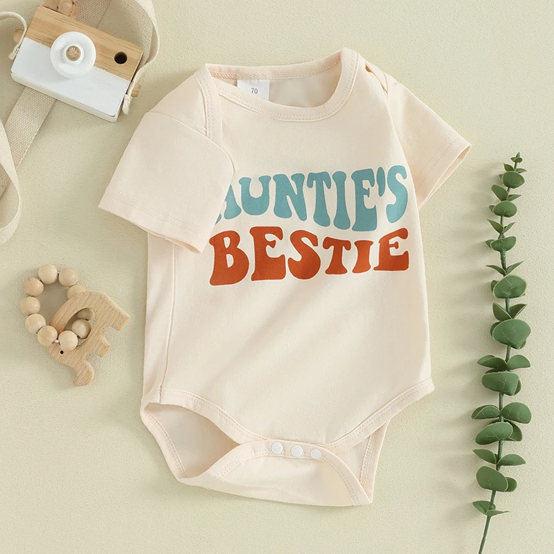 Baby Girl Boy Bodysuit Romper Gender Neutral Unisex Funny Aunties Bestie Letter Clothes Casual  Bodysuit