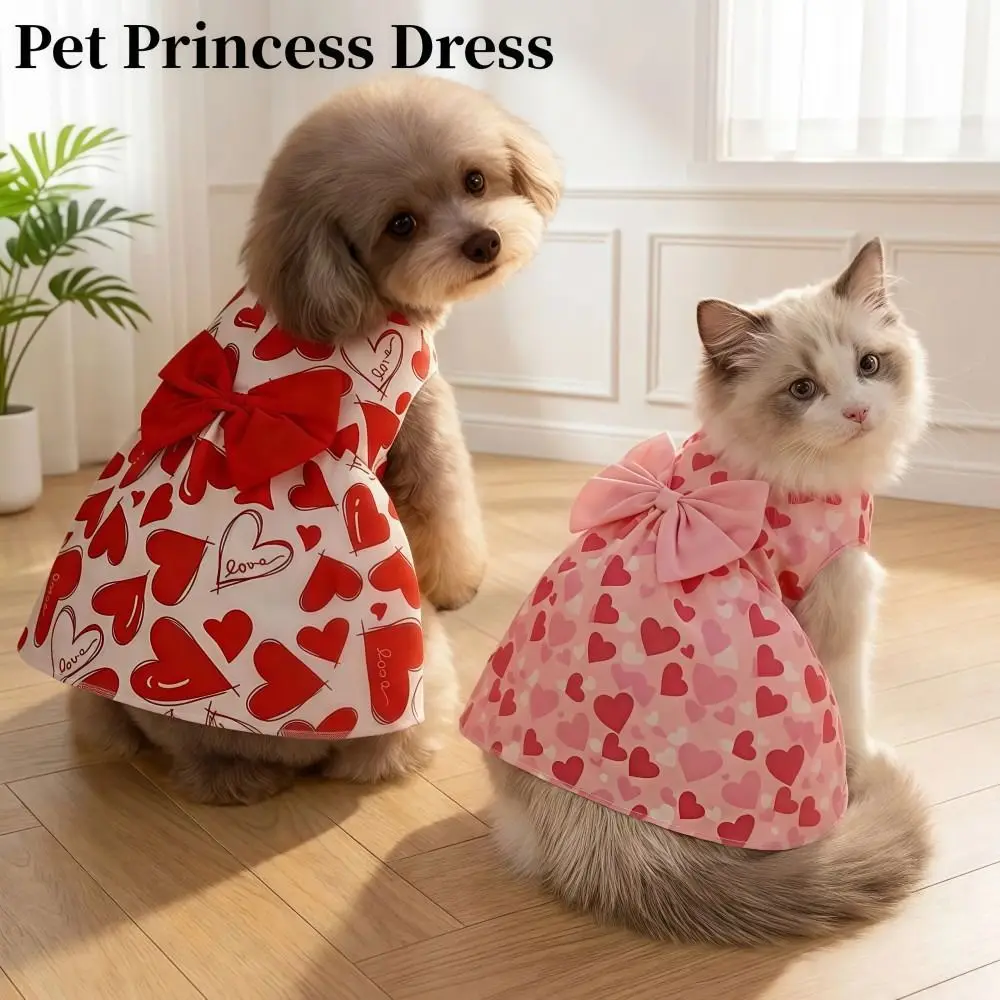 

Heart Patten Spring Dog Princess Dress Breathable Bow Lace Medium/Small Pet Skirts Lightweight Comfortable Dog‘s Summer Dress