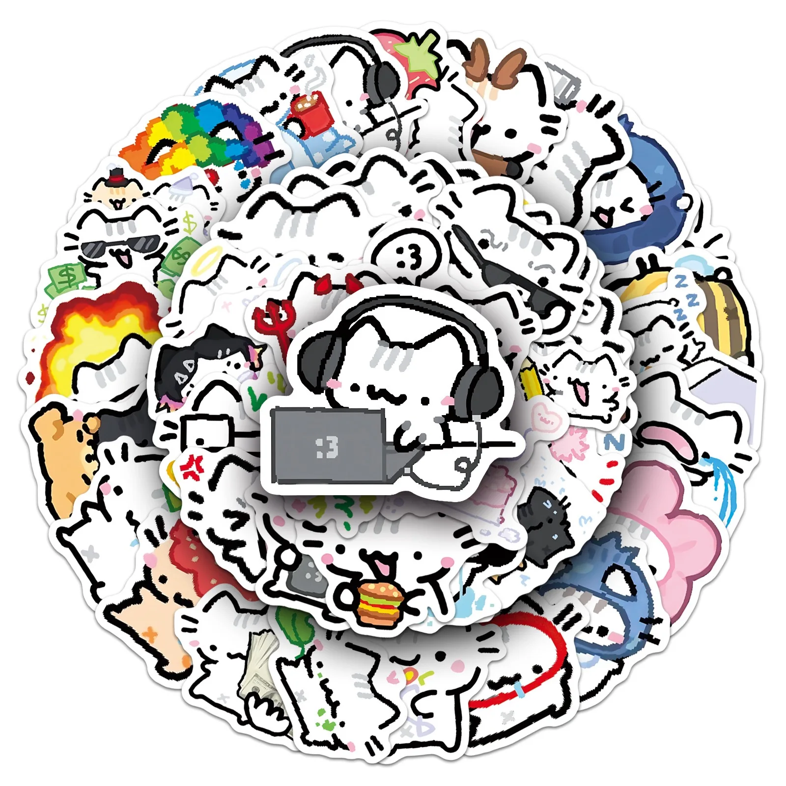 50pcs Cute Pokky Cat Stickers Kawaii Animal Meme Graffiti Decals Luggage Laptop Phone Guitar Car Bike Skateboard DIY Sticker