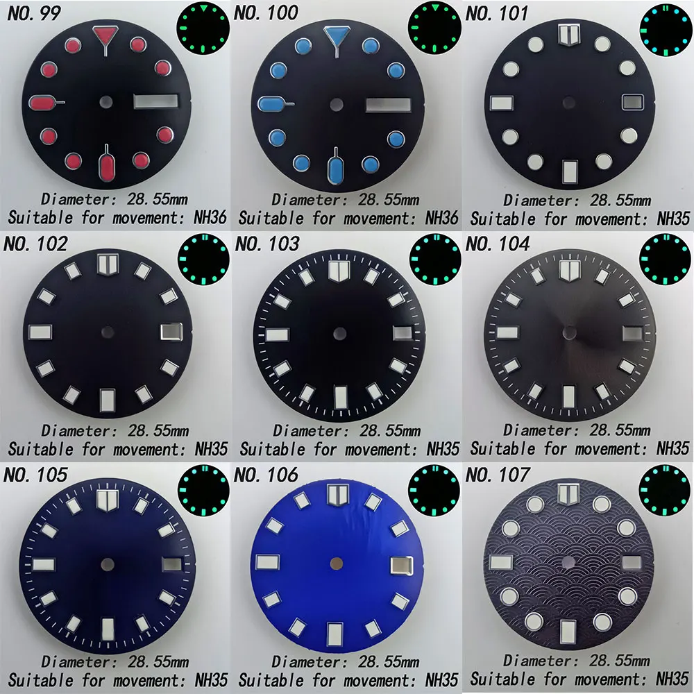 28.55mm 29mm luminous watch dial suitable for NH35 NH36 movement laser printing dial customized logo dial Watch accessories dial