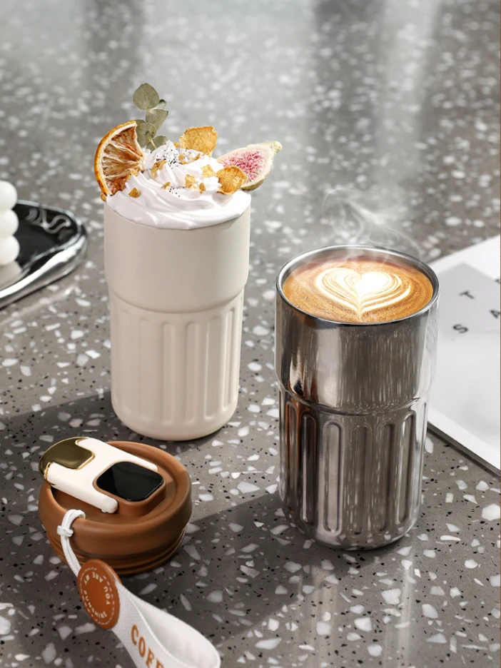 Thermos Cup Ladies Stainless Steel Portable Coffee Insulated Cup Long Term Heat Preservation Cold Insulation