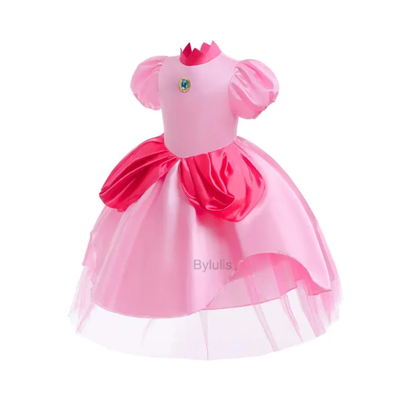 Vestido de princesa Peach, disfraz para niñas, juego de rol, Cosplay, trajes de fiesta de cumpleaños para niños, disfraces de Carnaval y Halloween