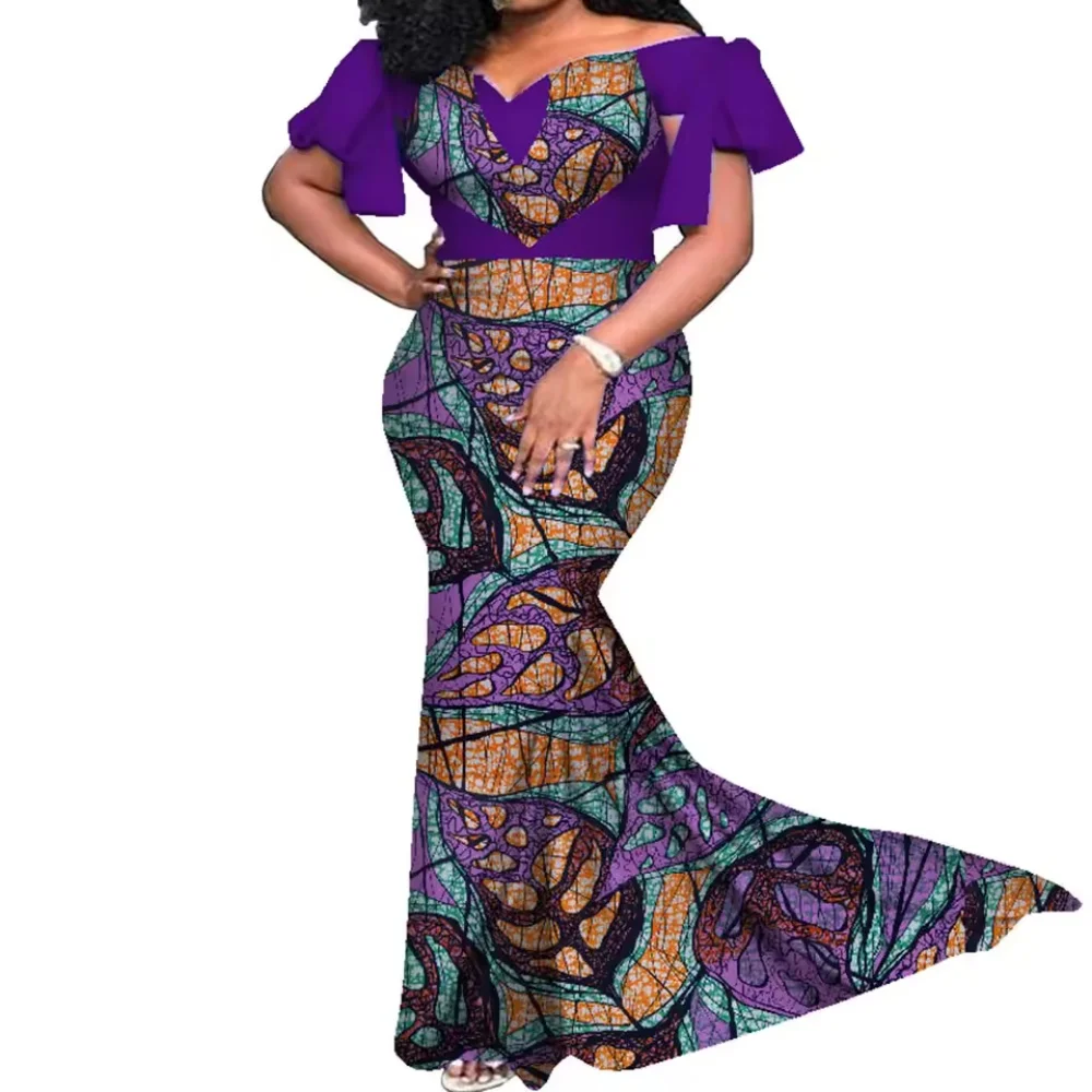 

Африканские свадебные платья русалки для невесты, женские элегантные платья в форме сердца с разрезом на шее, модные женские элегантные свадебные платья с восковым принтом