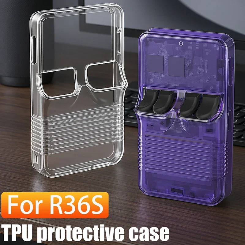 Glass+Case for R36S Game Console Screen Protector Tempered Glass Anti-Scratch Films & Soft Silicone Transparent Case for R36S