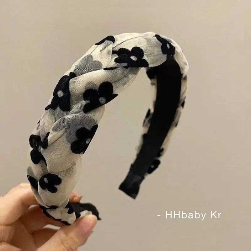French High-end Camellia Headband for Women, Wide Edged Floral Organza Woven Classic Four Season Headband Elegant and Beautiful