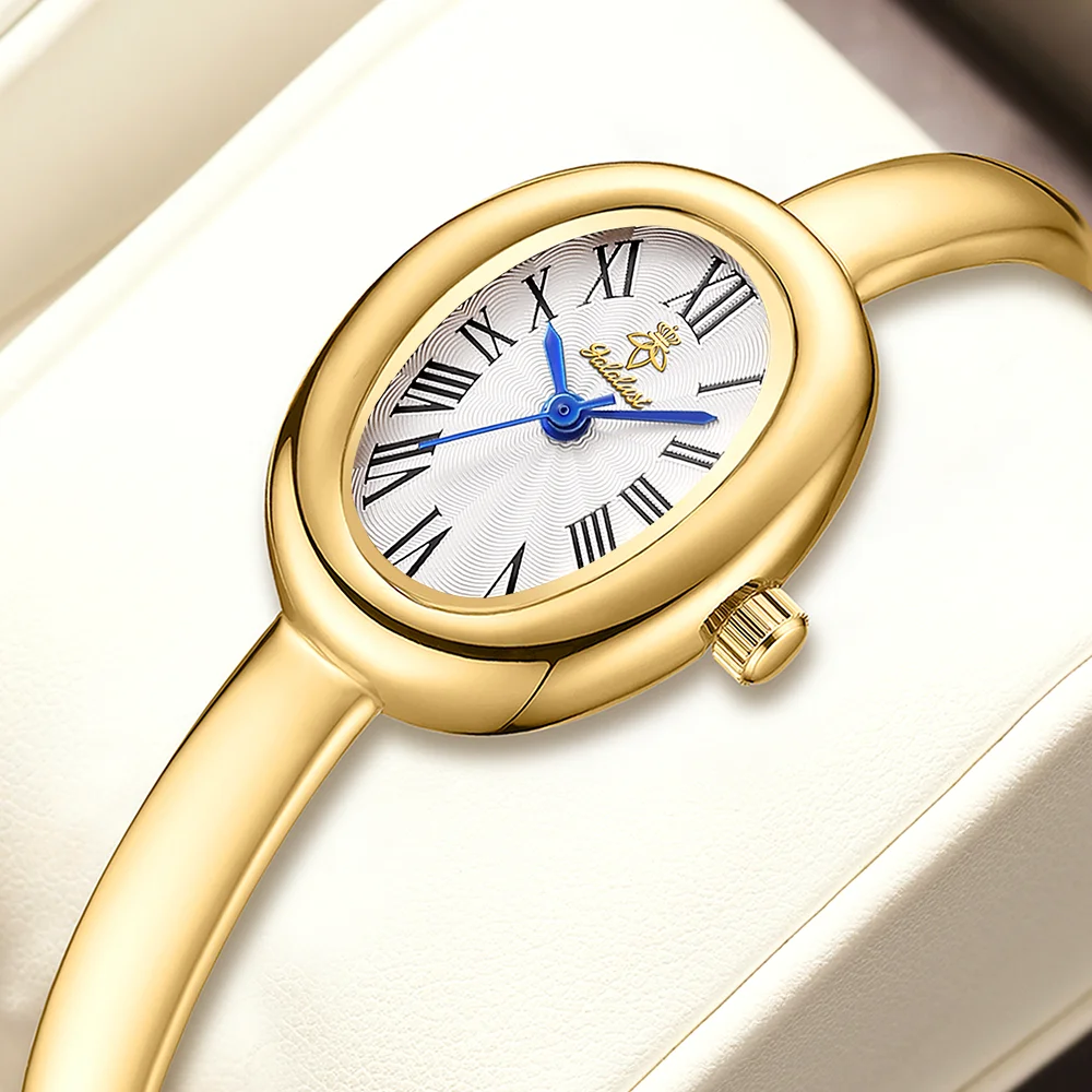 

YaLaLuSi Brand Women's Bracelet Quartz Watch Light Luxury Oval Gold Watch Roman Numerals Wristlet Vintage Fashion Gift box