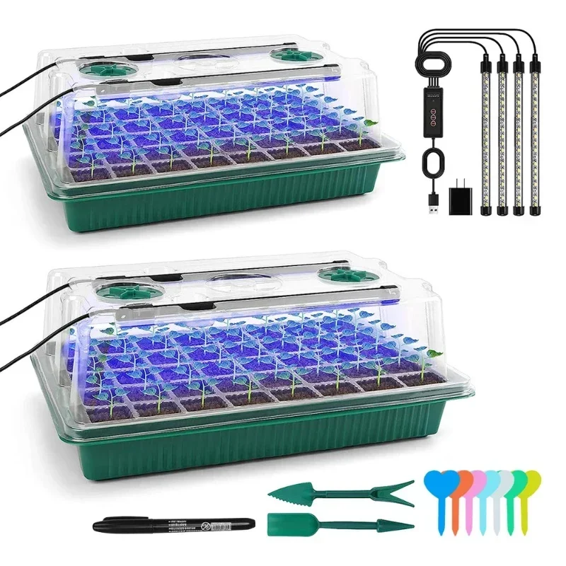 Humidity Domes Full Spectrum LED Grow Light 80 Cells Silicone Seed Starter Tray Mini Propagator Plant Grow Kit for Seeding