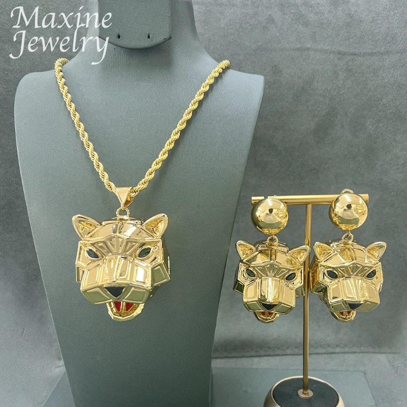 

Retro 18K Gold Plated Jewelry Set Personal Necklace Animal Leopard Pendant Earring Women Fashion Party Bridal Wedding Gifts