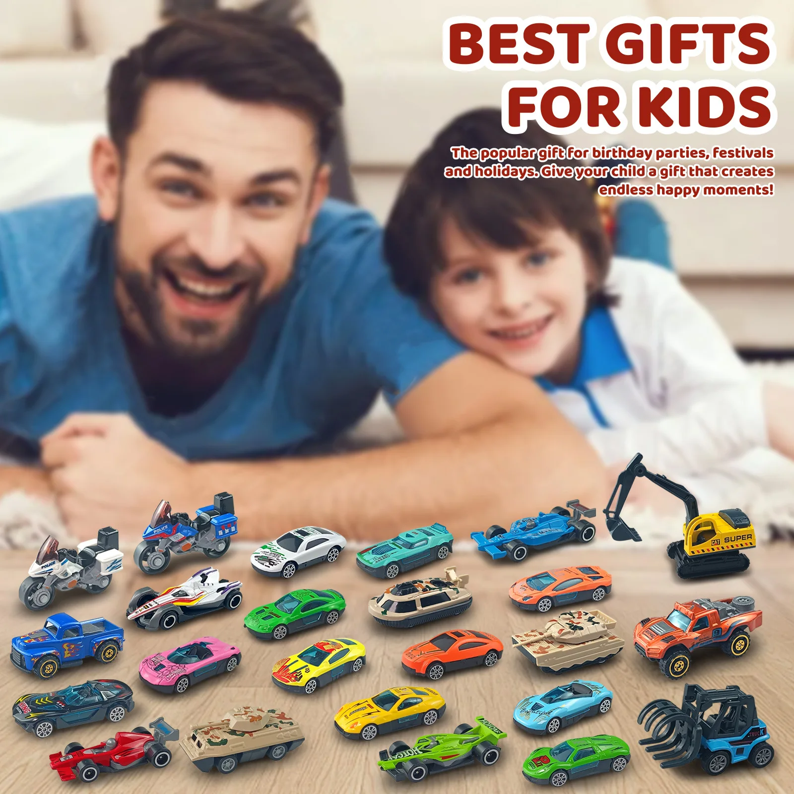 크리스마스 강림절 달력 블라인드 박스, 합금 자동차 모델, 금속 차량 풀백 슈퍼카 트럭, 어린이 장난감, 크리스마스 선물, 24 개