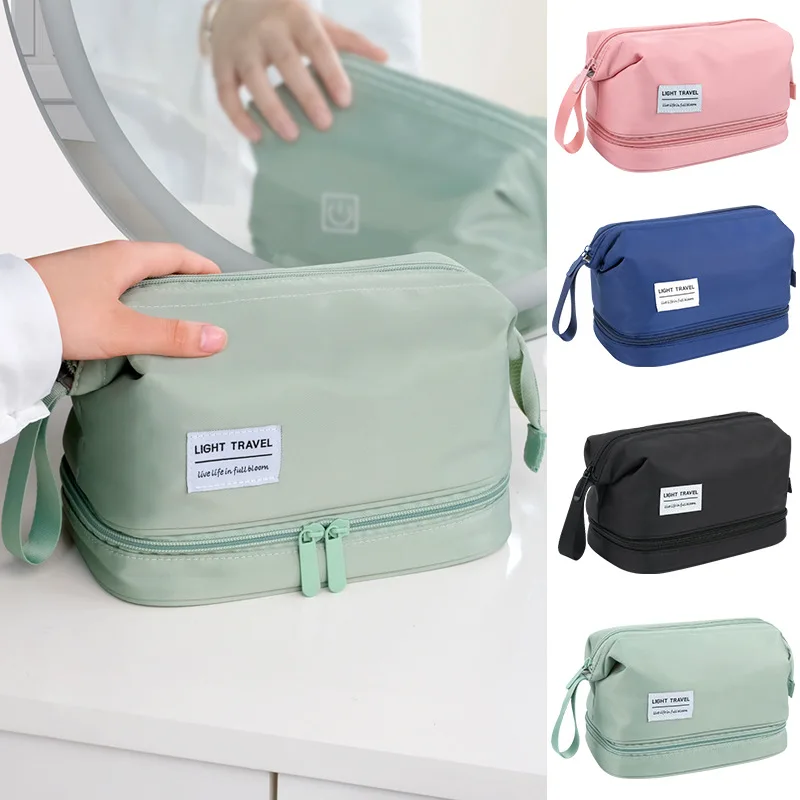 Borsa per pennelli cosmetici portatile da viaggio Borsa per trucco impermeabile a doppio strato di grande capacità Borsa per articoli da toeletta da