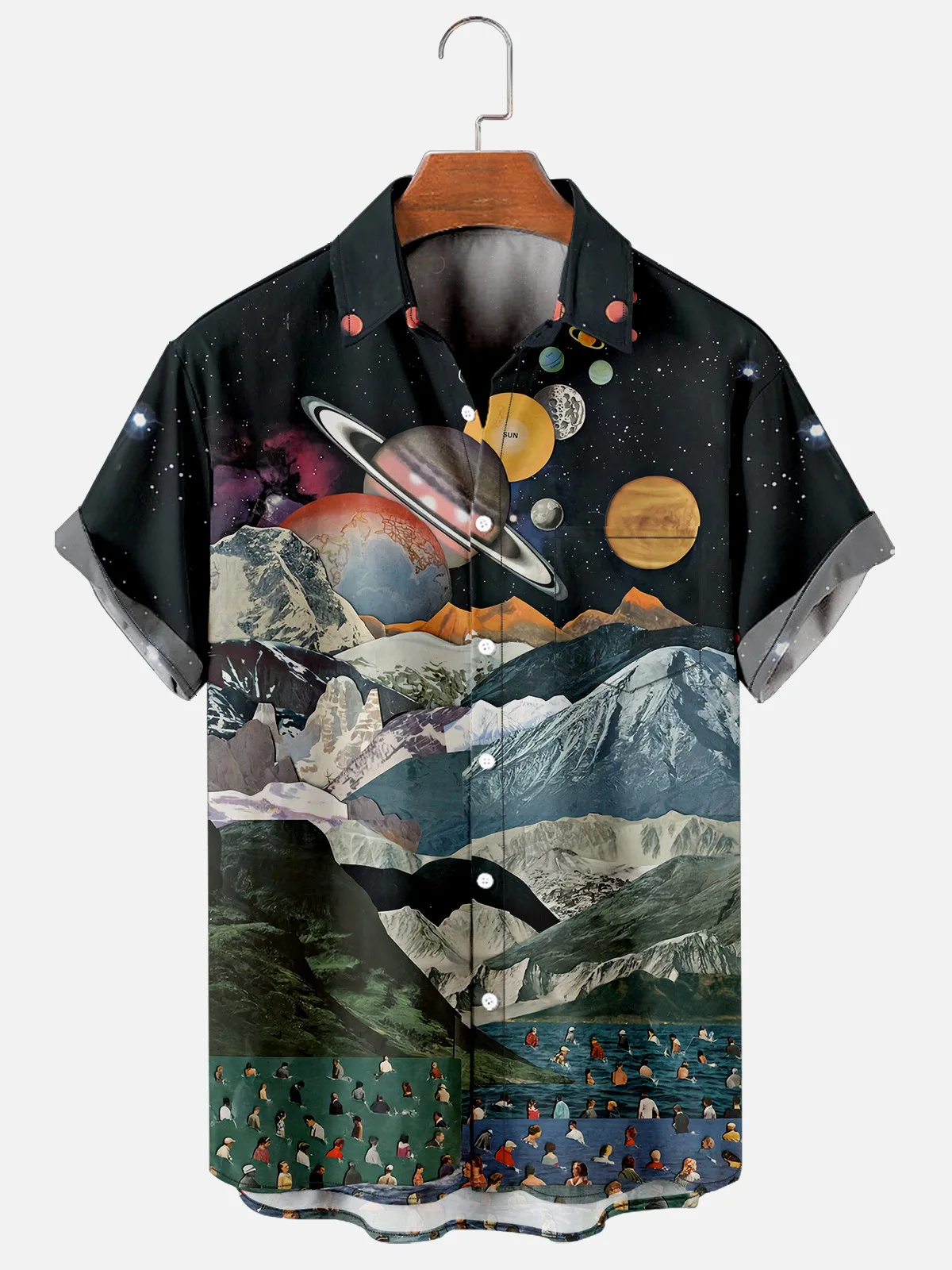 

2024 New Cross Creative Planet Element Men's Shirt 3D Printing Single Button Fashion Handsome Men And Women Plus Size Top