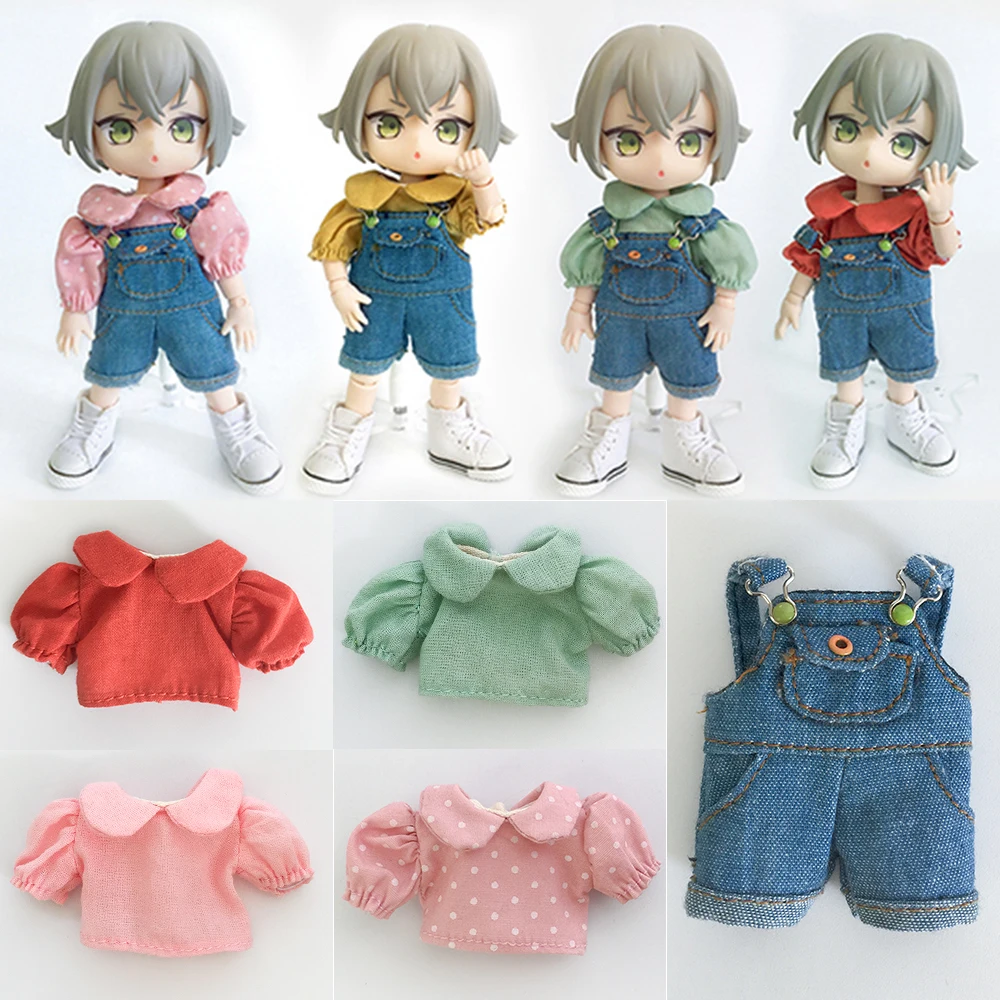 Ob11 Doll Clothes Doll puff-sleeved shirt Doll Denim Strap Pants For Nendoroids, Gsc, Ymy Body, Ufdoll, Obitsu11, 1/12bjd Doll