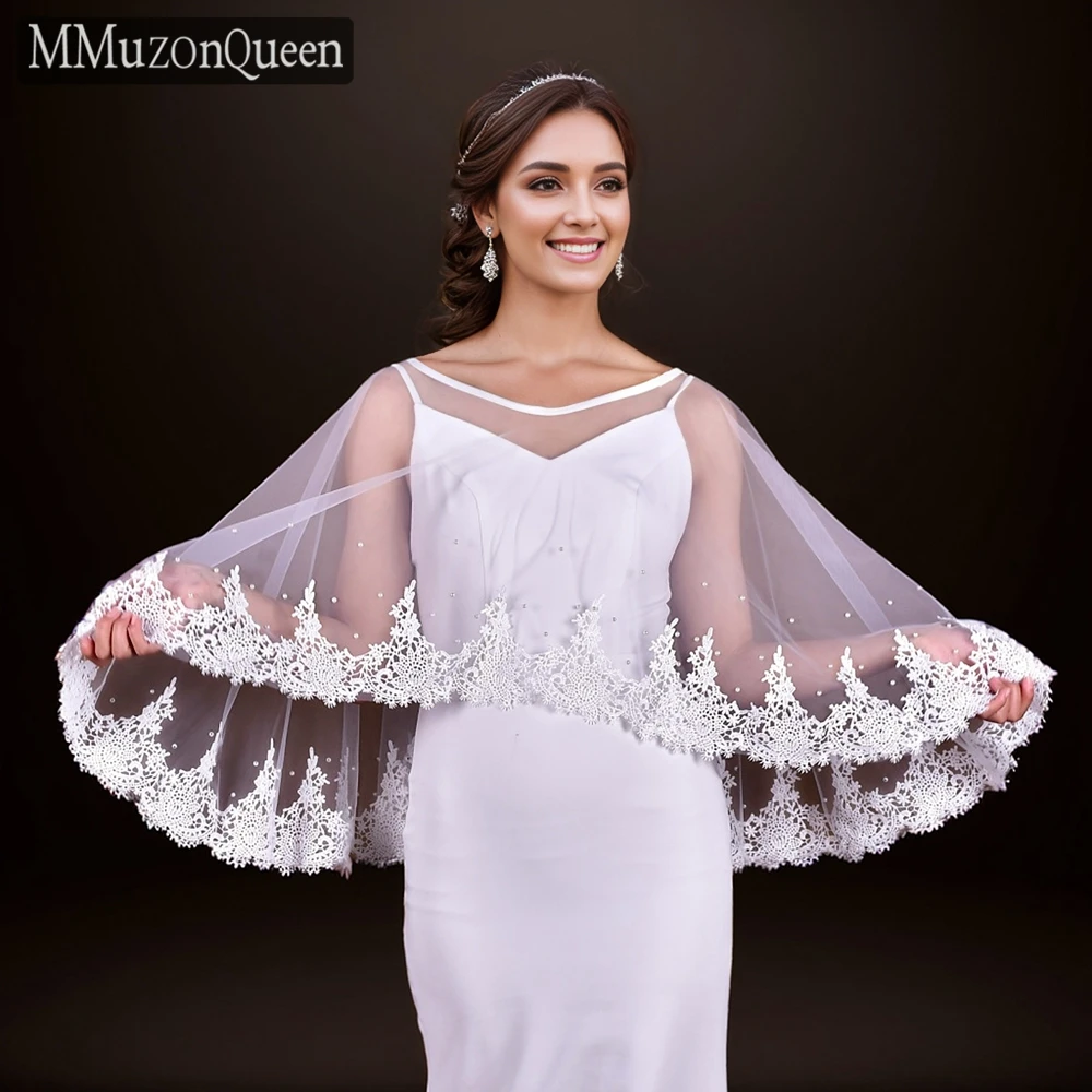 

MMQ MG32 Lace Edge Wedding Pearl Shawl Covered Bolero for Party Elegant Bride Shoulder Cover Wedding Accessory DIY Customizable