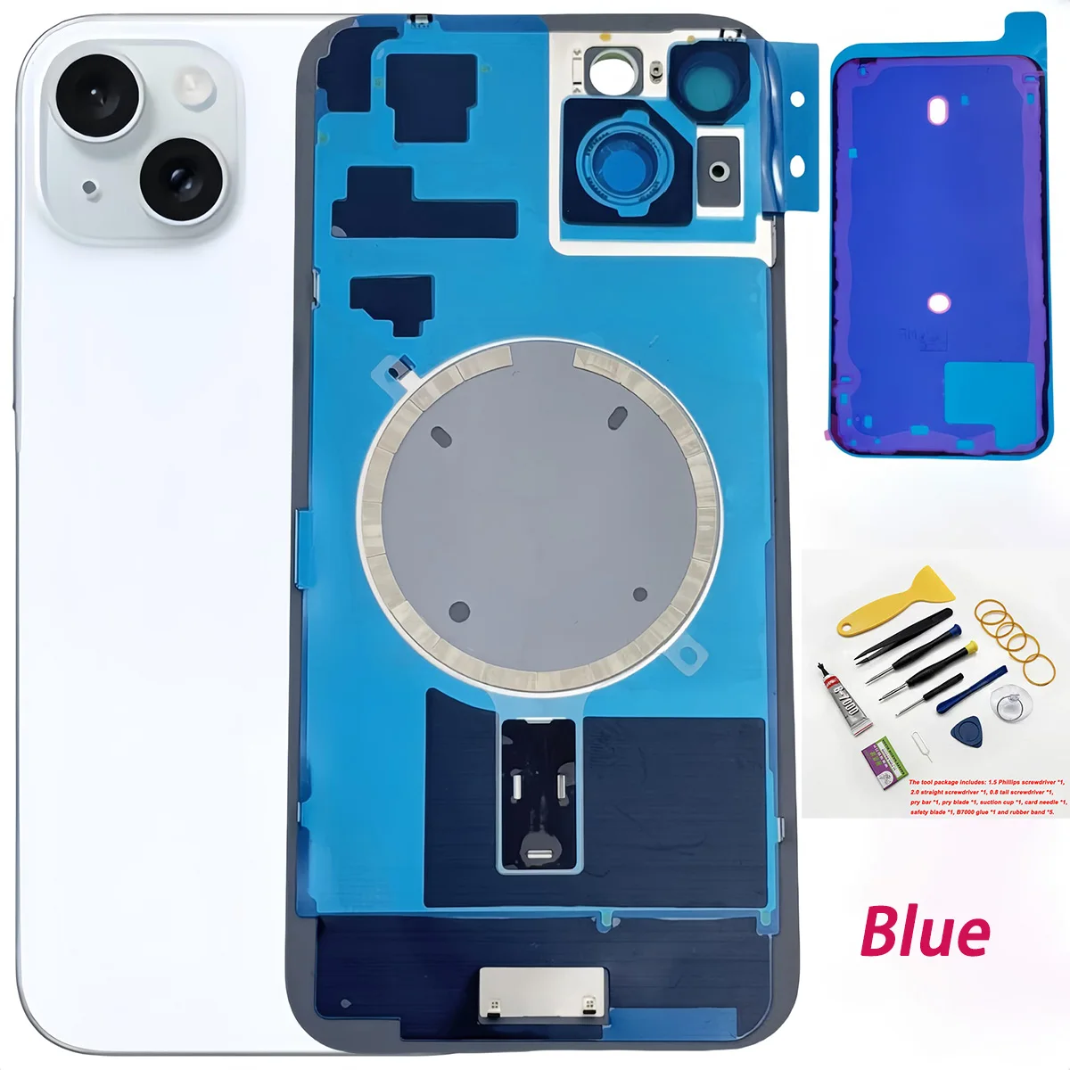 

Для замены заднего стекла iPhone 15, оригинальный размер с объективом камеры, магнитами + профессиональный набор инструментов для ремонта