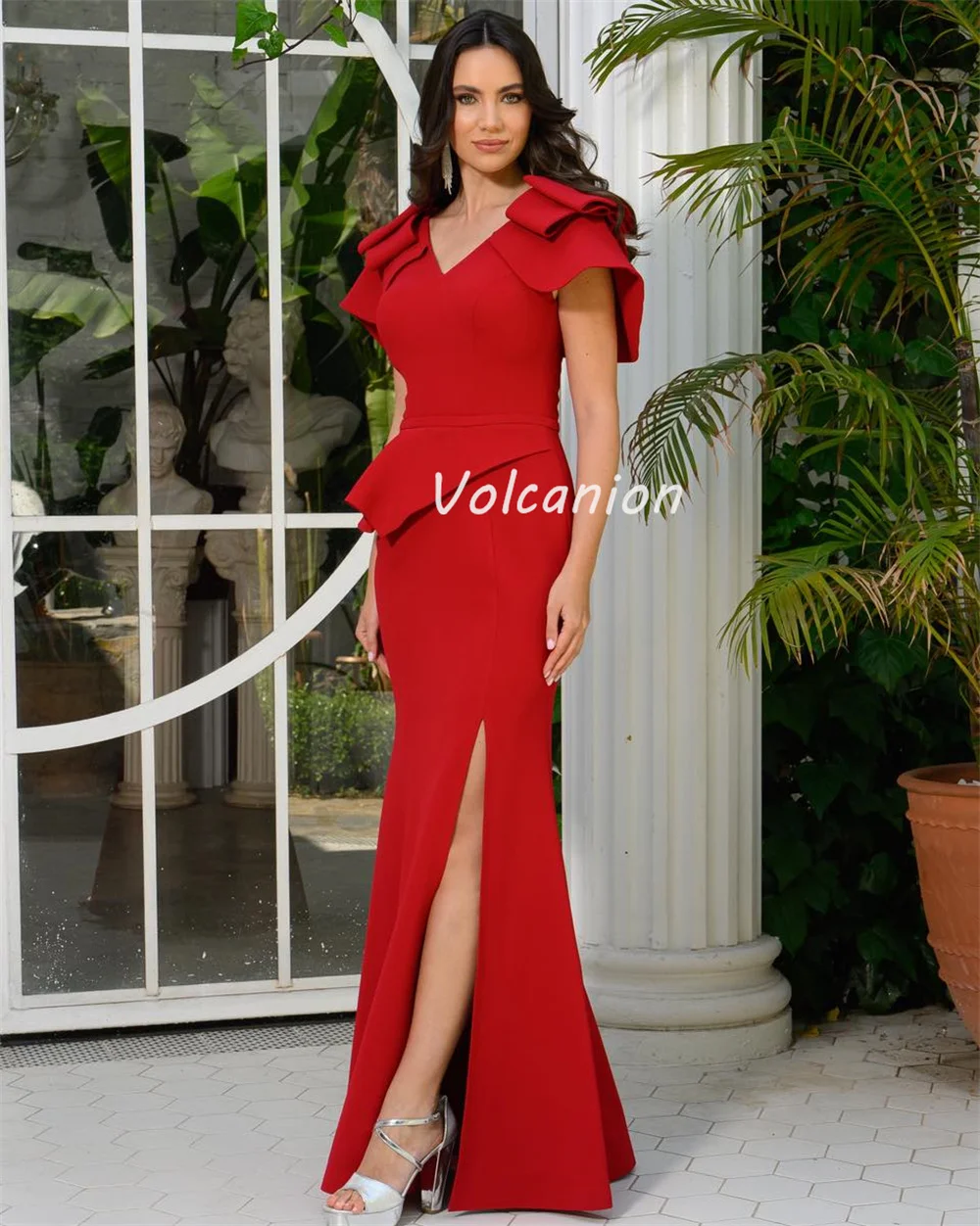 Vestidos largos personalizados de estilo moderno, Jersey clásico, fruncido, drapeado, con volantes, sirena, cuello en V, vestidos para ocasiones a medida, tallas disponibles
