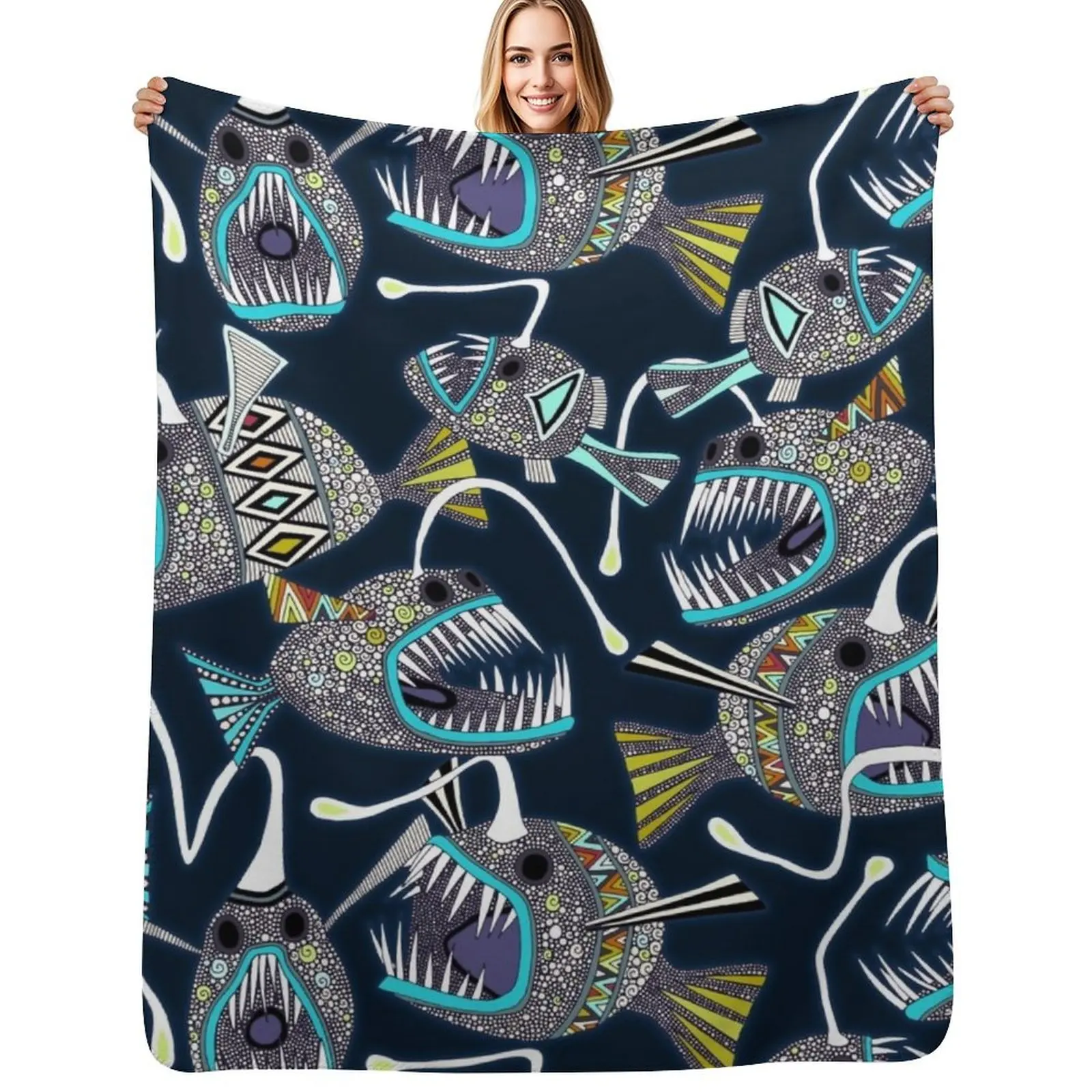 deep sea anglerfish Throw Blanket Cozy Home Blanket Gift for Christmas Holiday