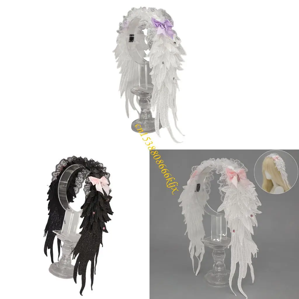 

Dark Series Punk Hairполадка с ангельским крылом и кружевной отделкой элегантный головной убор для женщин подростков ежедневно