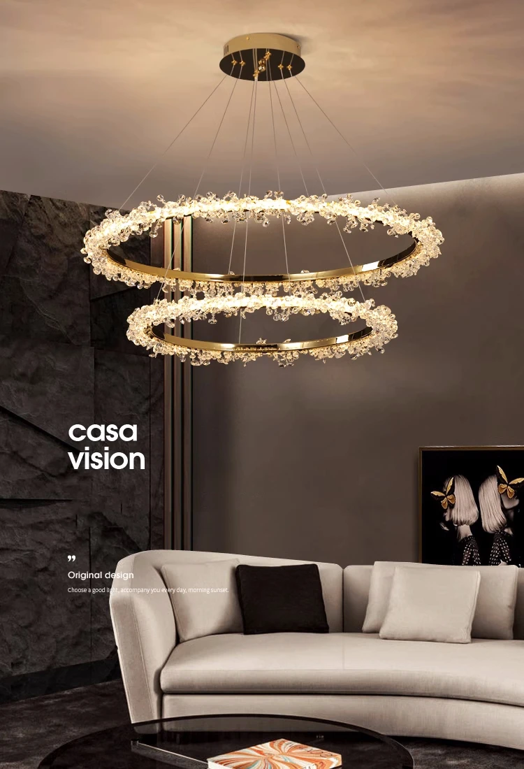Crystal Dimmable Pendant Light Living Room Circle