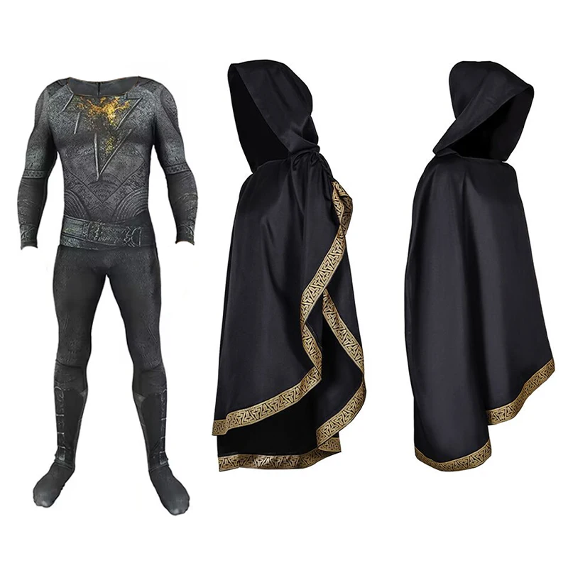 

Movie Black Cosplay Adam Costume Fantasy Men Superhero Jumpsuit Cloak Halloween Carnival Bodysuit Outfit for Men Kids Party