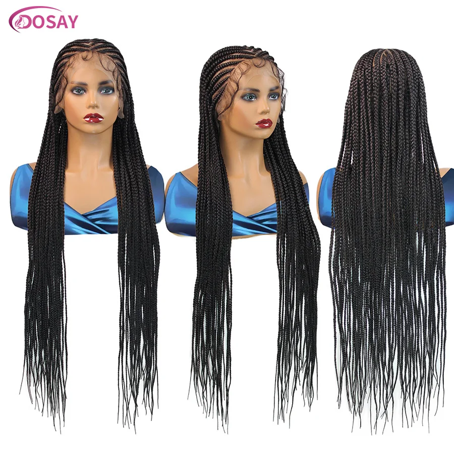 36Inch Cornrow Braided Wigs Synthetic Knotless Braided Full Lace Wig Fulani Braids Box Wigs With Baby Hair For Black Afro Women