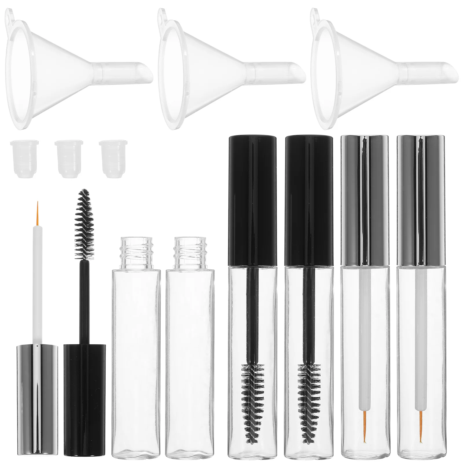 Mini entonnoirs transparents pour mascara, 3 pièces, tube, conteneur, brosse à cils, bouteille africaine