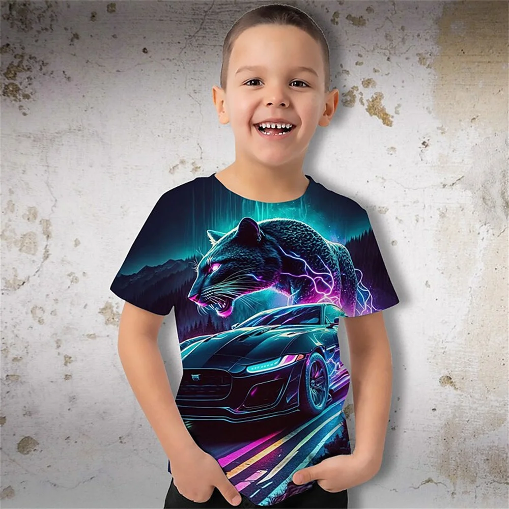 2025 Divertente T Shirt Bambini Bambini Animale Leopardo 3d Stampato Ragazzi Ragazze Casual T-shirt Regalo di compleanno Magliette Vestiti del bambino Top Tee