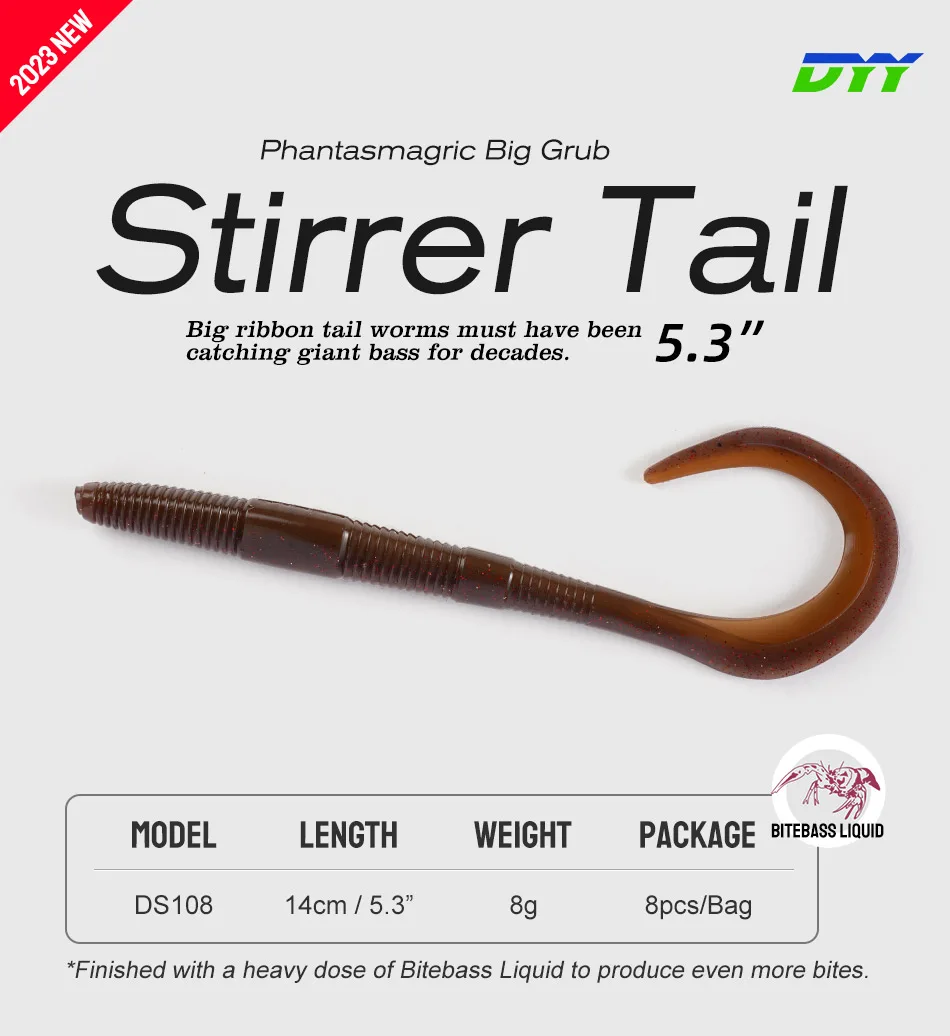DYY Stirrer Tail Big Grub Weichköder 14cm 5,3" Silikon-Köder Swimbait für Barsch, Hecht, Süß- und Salzwasser-Angeln – Detail 1