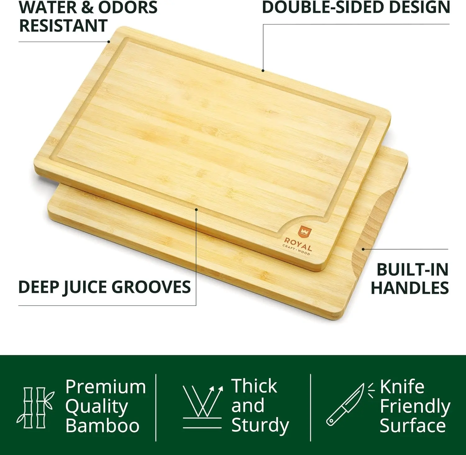 ROYAL CRAFT WOOD Cutting Boards for Kitchen - Bamboo Cutting Board Set of 3, Cutting Boards with Juice Grooves, Serving Board