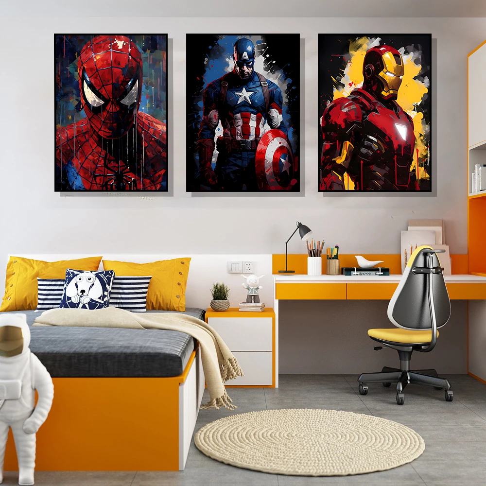 Pintura en Lienzo de Películas de Marvel, Póster de Arte en Lienzo, Anime, Superhéroe, Spiderman, Iron Man, Impresiones Decorativas para Pared del Hogar