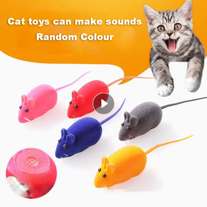 Juguete de ratón de peluche de primavera con mecanismo de relojería para gato, ratón de vinilo de goma interactivo Flocado de sonido realista divertido, suministros para gatito