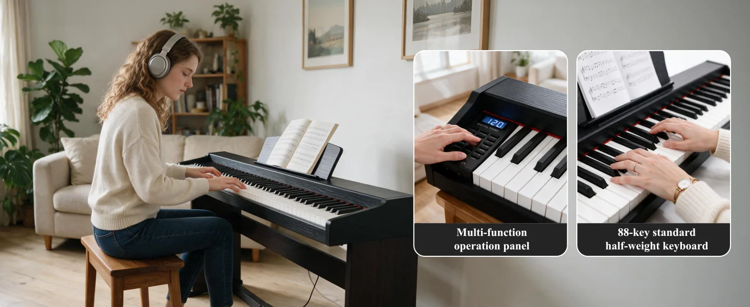 88Key Portable Digital Piano Semi Weighted Built in Dual Speakers w Sustain Pedal, 128 Tones 88 Demo Song, High Touch Sensitive