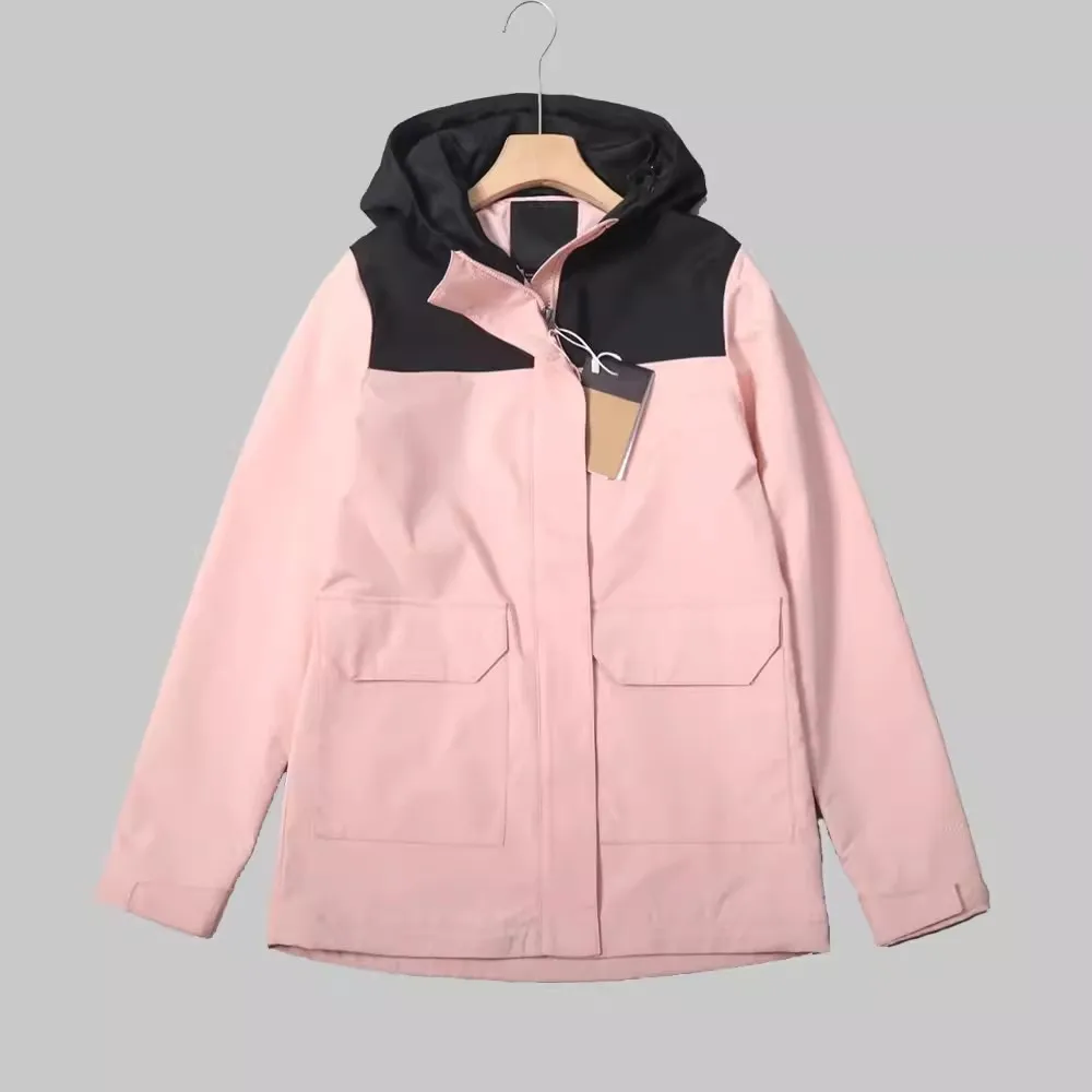 Wiosenna Nowa Damska Kurtka Komuterowa z Kapturem, Wiatroodporna, Wodoodporna, Długa, Zapinana na Zamek, Inne Materiały, Damska