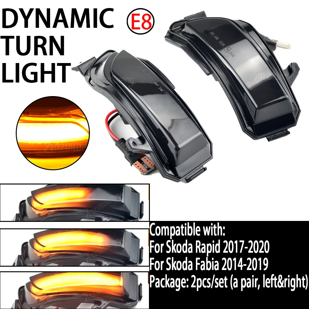LED Dynamic Flowing Side Wing Mirror Turn Signal Light Blink For Skoda Fabia 2014 2015 2016 2017 2018 2019 Rapid 2017-2020