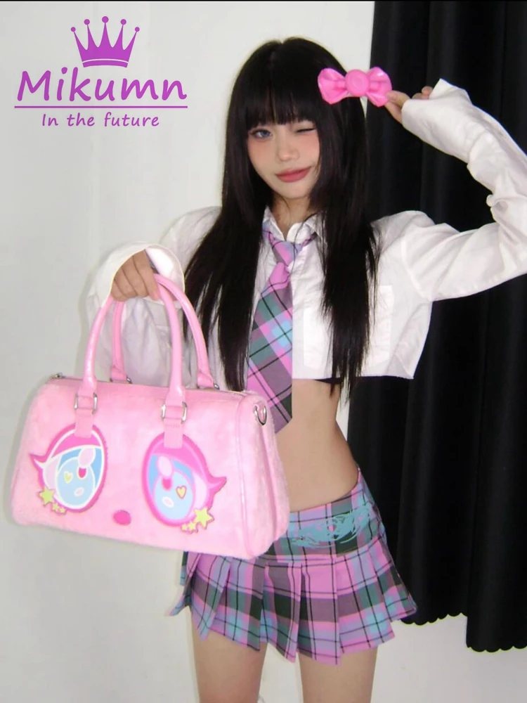 Harajuku y2k japanische kawaii handtasche rosa schwarz plüsch tasche