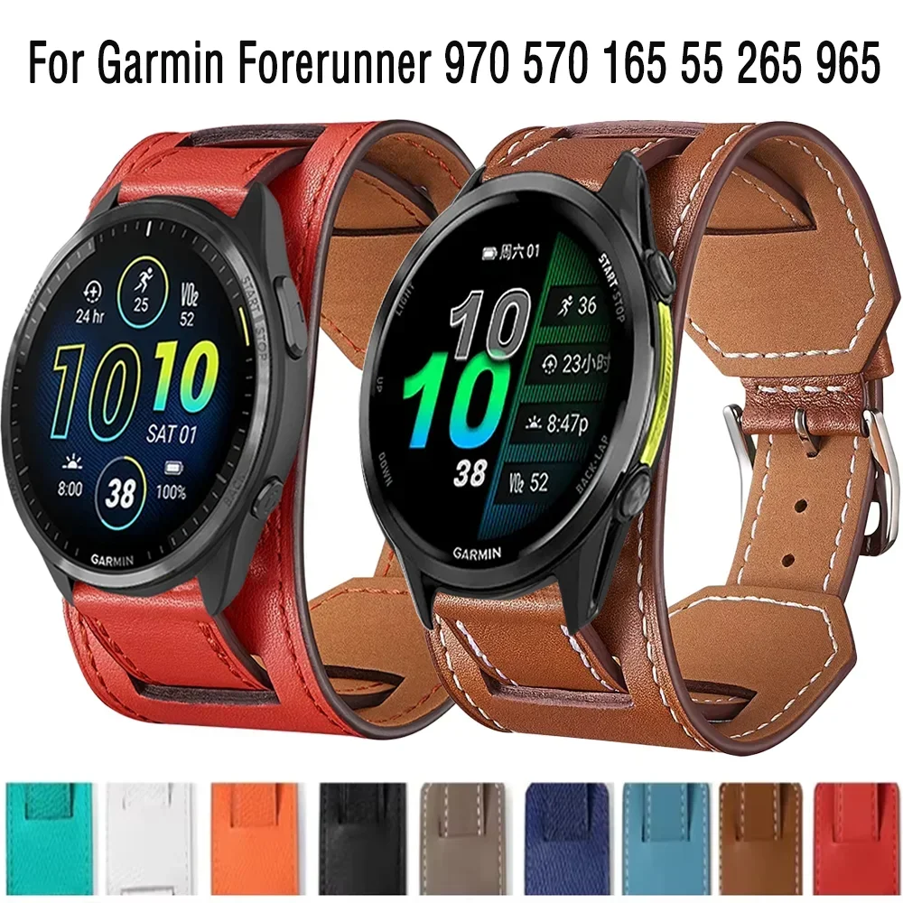 20/22mm Premium Leather Strap Garmin Forerunner 970 570 265 170 70 165 965 Bracelet Garmin Approach S50 Venu 3 4 45mm Active 6 5
