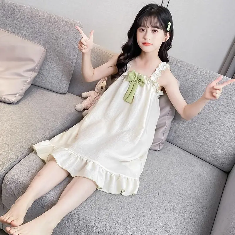2026 New Summer Girls Princess Strapless Nightgown Children Student Home Dress