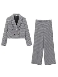 Autumn and winter new women's clothing Hong Kong style fashion short lapel long-sleeved suit jacket loose pants women's suit