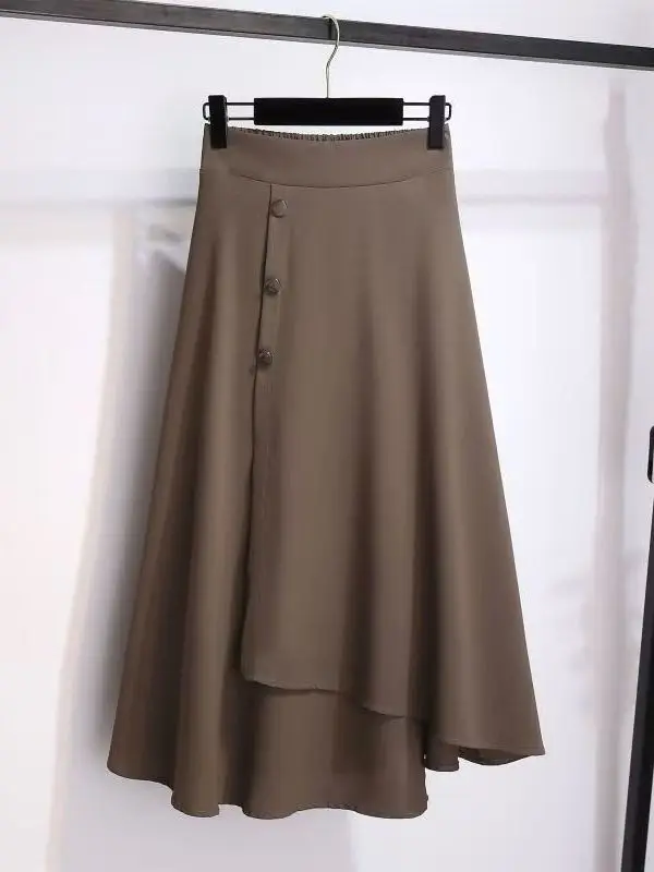 

Юбка миди А-силуэта с высокой талией, асимметричная, из костюмной ткани, женская, лето 2025, большие размеры, для фигуры типа «груша»