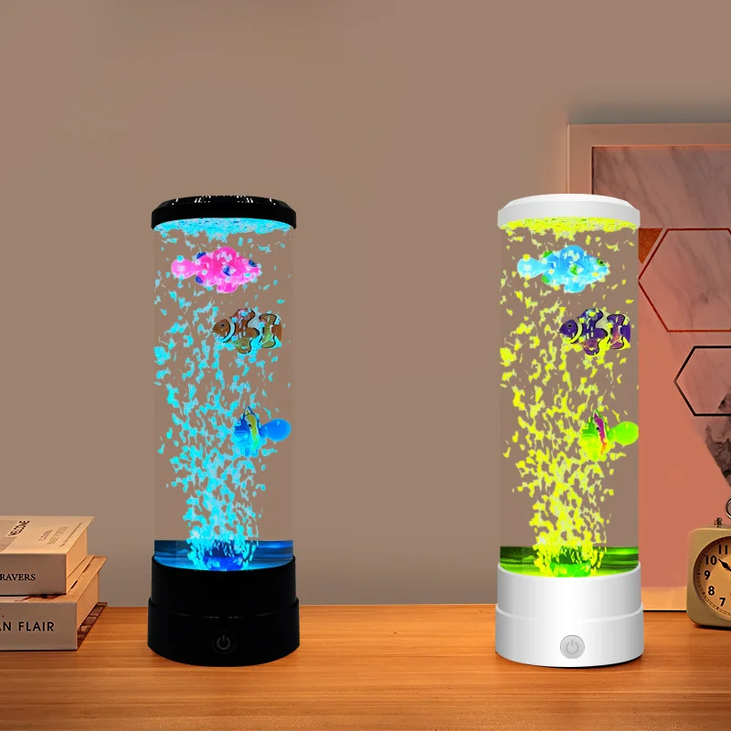 LED Fish Lamp Multi-Color Aquarium Tank USB Night Light Simulated Fish Bubble Table Lamp for Home Desk Bedroom Living Room