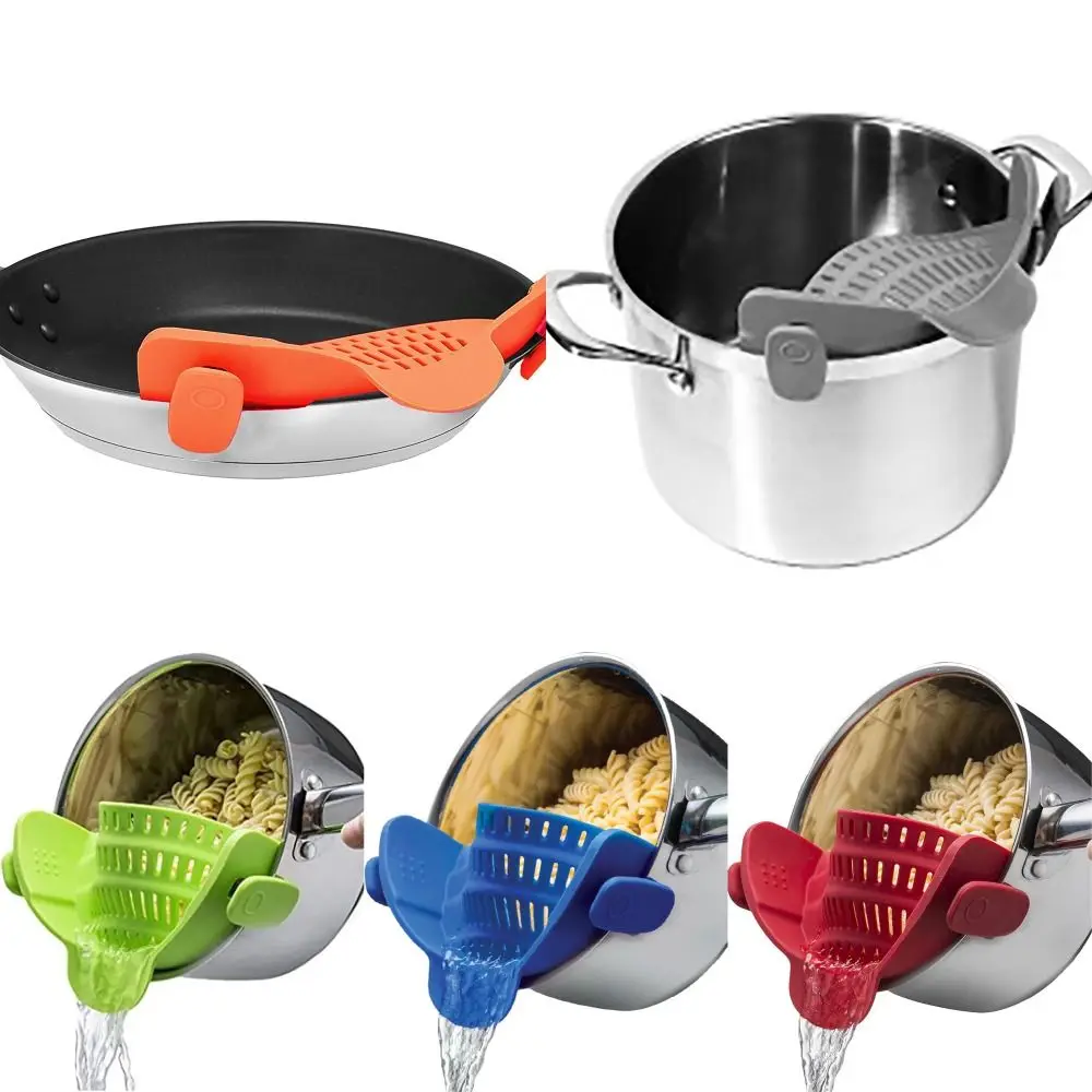 Silicone Clip-On Strainer Kitchen Gadgets with 2 Clips Handheld Drainer Widen Pot & Pasta Strainer For Pots Pans Bowls