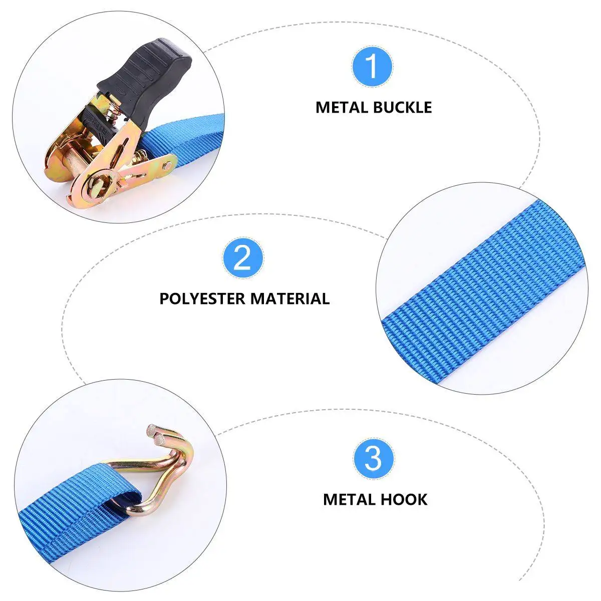 1Set Automotive Load Tie Down Strap Cargo Fastening Belt Heavy Duty Cam Buckle Quick Release Binding Device Secure Boat Kayak