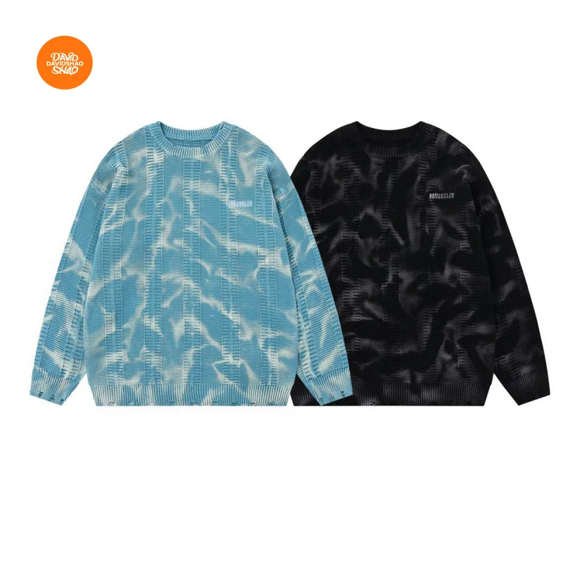 

DAVIDSHAO, размер ЕС, США, высокое качество, уличная одежда для улицы, роскошный зимний вязаный картонный винтажный свитер с принтом тай-дай