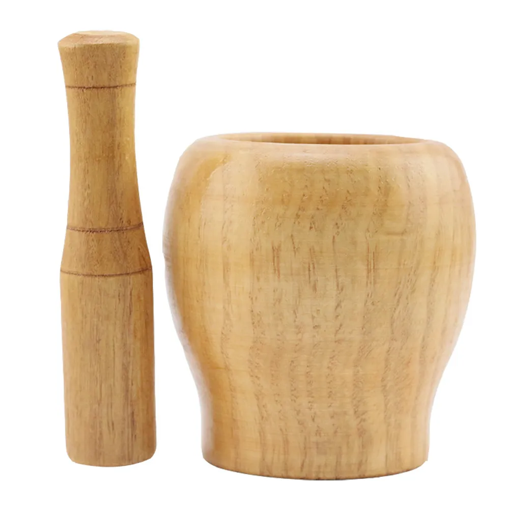 1Set Handcrafted Wooden Mortar Pestle Set Garlic Crusher for Kitchen Use Grind Herbs Spices Seasonings Pills Wooden Garlic