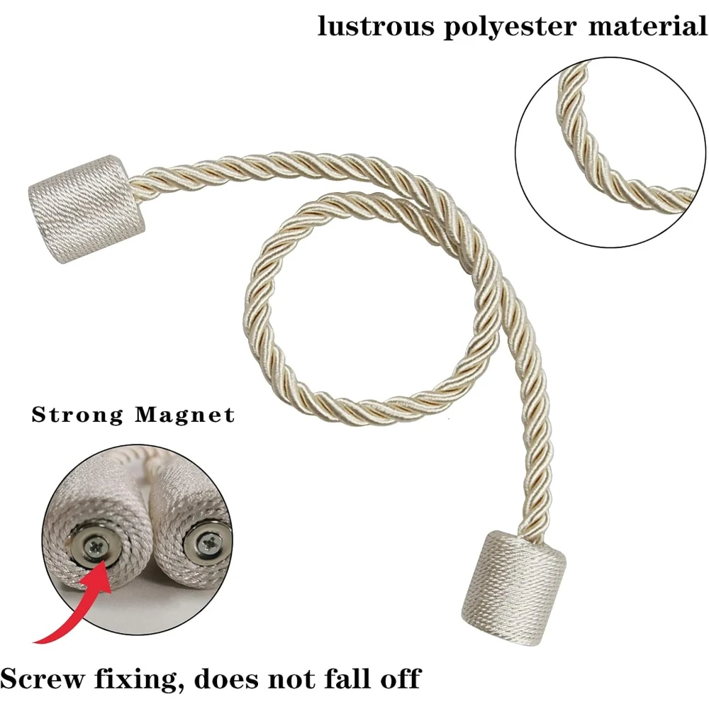 2/4Pack Strong Magnetic Curtain Tiebacks Outdoor Elegant Decorative Tie Backs Rope for Drapes Window Curtain Holdbacks