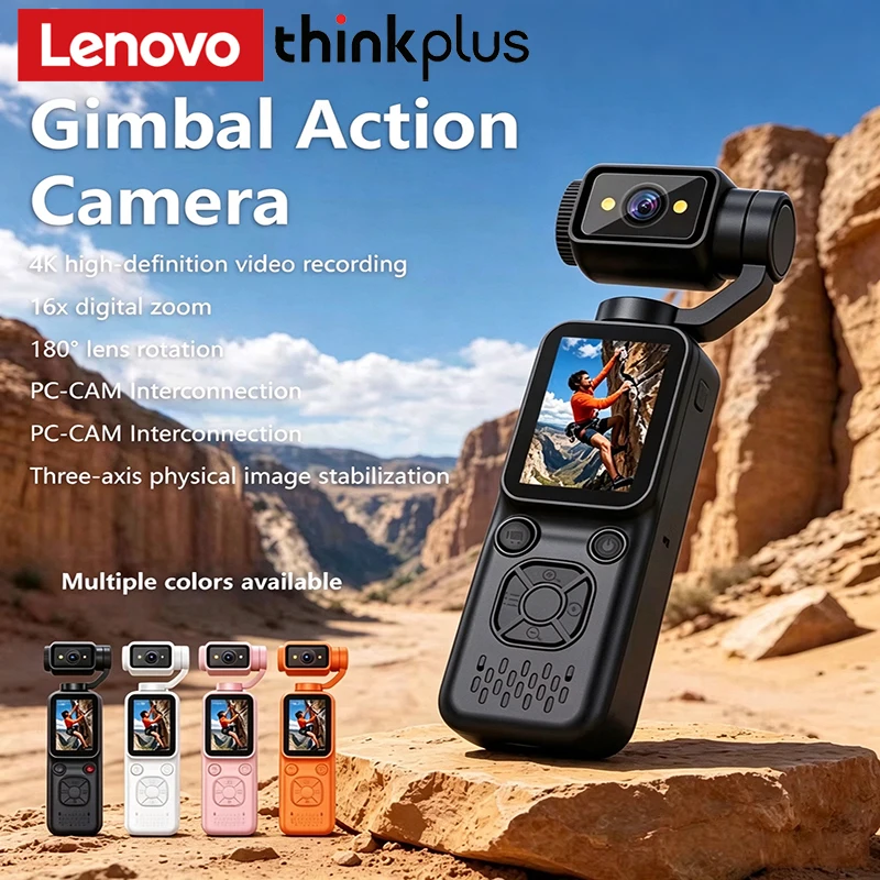 Lenovo ThinkPlus 4K HD Handheld Sports Camera Lens Rotatable Pocket Travel Vlog Face Tracking Camera Outdoor Gimbal Camera New