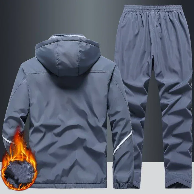 New Warm Sport Suit Men`s Sets Sweatshirts Hoodies +Sweatpants Winter Fleece Tracksuit Windproof Gym Jogging Sportswear Clothing