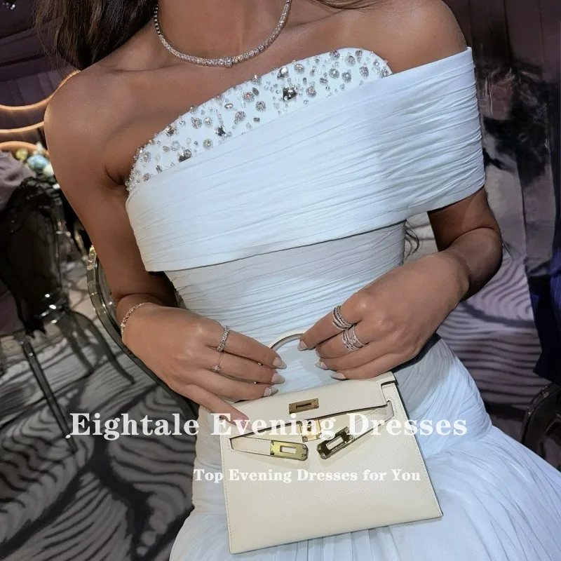 Eightale abito da sera arabo monospalla pieghe in rilievo chiffon personalizzato blu lunghezza pavimento sirena abito da ballo di fine anno